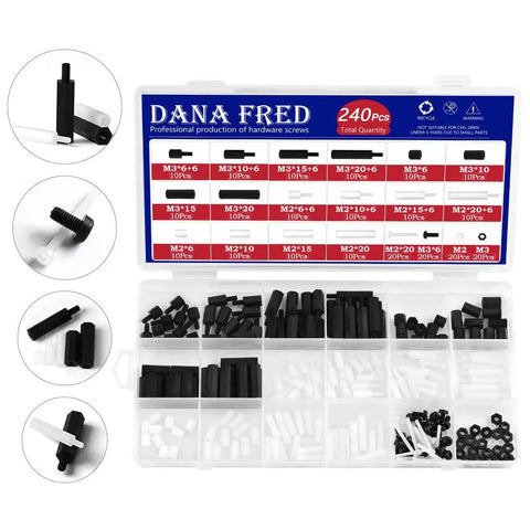 Must Have Nylon Hex Standoff Kit M2 M3 Female And Male Spacers for PCB Drone Prototyping and Computer Circuit Boards Plastic Threaded Spacers Includes White M2 120Pcs And Black M3 180Pcs in Storage Box 300Pcs
