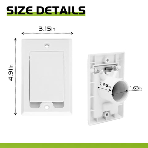 Square Door Low Voltage Central Vacuum Inlet Wall Plate For Nutone Beam VacuFlow Electrolux Systems, front and side view, size 4.91x3.15 inches