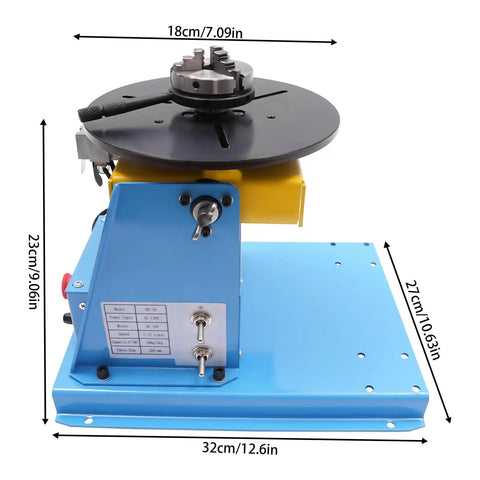 Heavy Duty Rotary Welding Positioner With Three Jaw Chuck, smooth turning workbench, blue steel 32cm x 27cm for precision cutting.