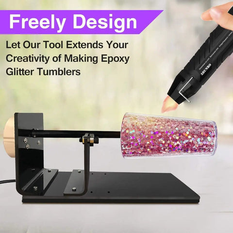 Dual Temp Heat Gun For Crafting And DIY With 482F And 662F Settings shown used to craft epoxy glitter tumbler