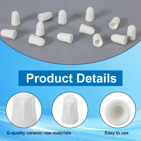 White ceramic wire connector caps; front view, high-temperature porcelain nuts for electrical heating systems (40 pcs).