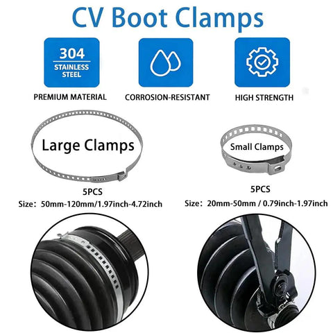 Universal CV Boot Clamp Pliers And CV Joint Ear Clamp Tool with 10 Pieces 304 Stainless Steel Adjustable Axle Clamp Set