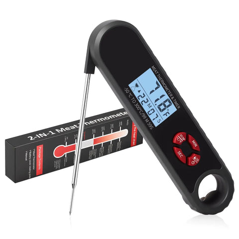 Digital Meat Thermometer With Countdown Timer For Kitchen And Outdoors, Ultra Fast 3-Second Readings, Backlit Display