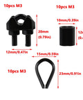 10pcs M3 components from 30 Piece Stainless Steel Wire Rope Kit With Cable Clips Thimbles And Aluminum Crimp Sleeves M3 One Eighth Inch Black