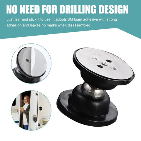 RV Magnetic Door Catch, 2.09 Inch Round Self Adhesive Door Holder with Screws, easy install design shown with adhesive backing