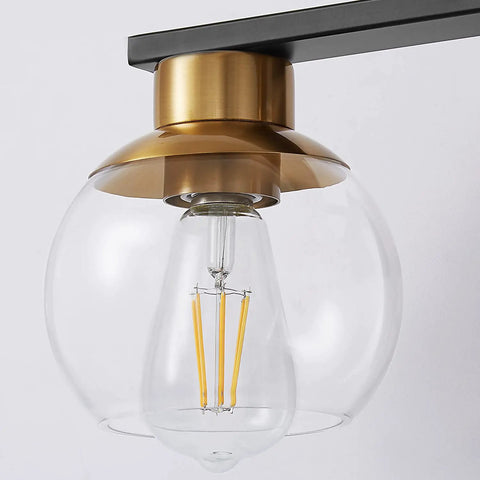 Three Light Black And Gold Vanity Light For Bathrooms Over Mirror With Globe Glass Shades, 22 Inch Modern Wall Sconce, E26 Base, Bulbs Not Included, Ideal For Bathroom, Hallway Or Bedroom