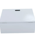 Front view of 16 by 8 by 20 NEMA 4X electrical junction box, rugged steel enclosure with dual key lock for industrial controls.