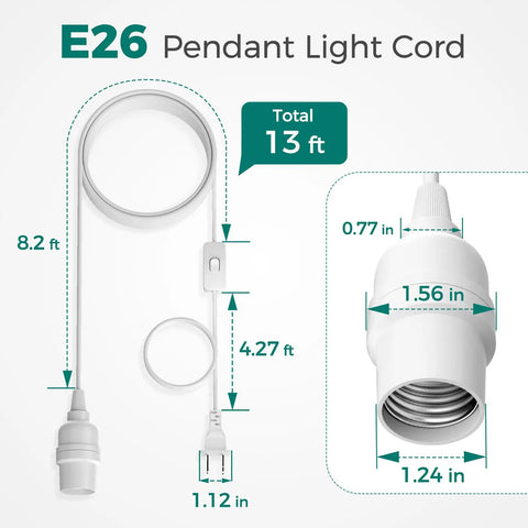 Trusted Plug And Play Pendant Cord For Hanging Paper Lanterns And Instant Room Glow Ups Featuring A Clean White Sleeve And Simple Toggle Switch, 13 ft long.
