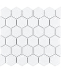 2 Inch Hex Glossy White Porcelain Mosaic Tile For Floors And Walls Mesh Mounted 11-1/8 By 12-5/8 Inches High Sheen Finish