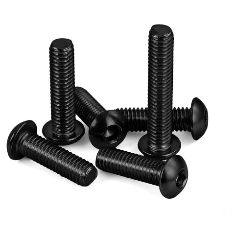 Heavy Duty 1/4-20 X 1/2 Inch Button Head Socket Cap Screws Grade 10.9 in black finish, showcasing hex drive and low profile design.