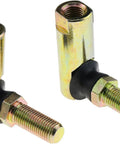 Two Pack Three Eighths Inch Ball Joint Tie Rod End Replacement For Lawn Tractors And Mowers With Tough Crimped Construction Upgrade, Fits Standard Three Eighths Inch Threads. Two metal tie rod ends with threaded studs