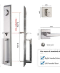 Silver Satin Nickel Front Entry Handleset With Keyed Lockset And Dummy Lever For French Doors, Model 2011SN dimensions shown