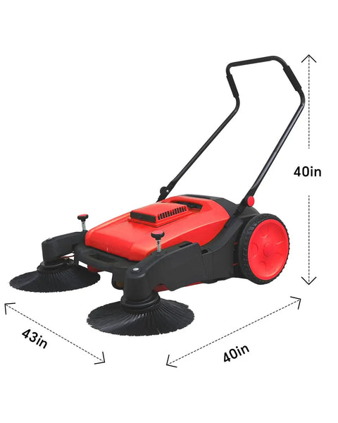 Heavy Duty 43 Inch Walk Behind Floor Sweeper Machine Great For Warehouses Driveways And Commercial Spaces with dual brushes.