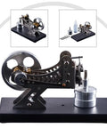 Aluminum Steam Engine Model Kit For DIY Learning with Hot Gas Turbine Motor and parts on a black base.