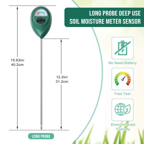 4 Pack Long 15.8 Inch Soil Moisture Meters With Deep Probes, Plant Water Meter Sensor with measurement diagram