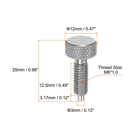 Pro Grade Stainless Steel Spring Plunger M6x1 Thread Retractable Fastener 3mm Ball Pin Set with detailed measurements and thread size.