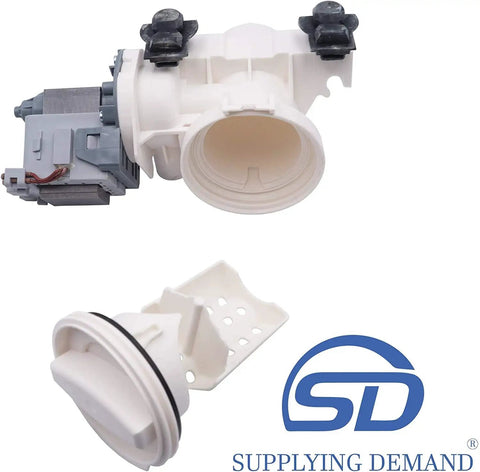 Front Load Washer Drain Pump Replacement For Model Specific Units 120V 60Hz 0.95A With Coin Trap No Hassle Replacement Part WPW10391443 AP6020786 PS11754106 showing pump and coin trap