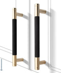 12 Pack Knurled Cabinet Handles 5 Inch Hole Center 6.2 Inch Length Aluminum Pulls Gold And Black Oxidation Finish installed on cabinet