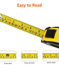 Self Locking Tape Measure With Belt Clip, 16 Feet, Inch And Metric Scale, MID Accuracy, yellow and black tape detail