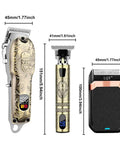 All In One Men's Hair Clipper Set With LED Display, Cordless Pro Grade Hair Trimmer And Beard Shaver showing sizes.