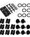 Get This Super Cool Set Of 25 Football Backplate Screws Perfect For Quick Repairs With Anti Loosening Design Nuts And Internal Locking Bushings Included In A Handy Storage Box For Any Athlete Needing Durable Gear Upgrades. football backplate repair kit, black metal screws and nuts in storage box