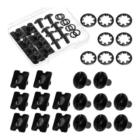Get This Super Cool Set Of 25 Football Backplate Screws Perfect For Quick Repairs With Anti Loosening Design Nuts And Internal Locking Bushings Included In A Handy Storage Box For Any Athlete Needing Durable Gear Upgrades. football backplate repair kit, black metal screws and nuts in storage box