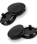 Pack Of Four Black Car Wheel Center Hubcaps Rock Solid Abs Plastic Snap On Rim Covers Universal Fit showing snap tight design.