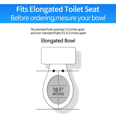 Diagram showing fit for Elongated Toilet Seat Slow Close White Built To Last Heavy Duty With Non Slip Bumpers Easy To Install And Clean PP Material