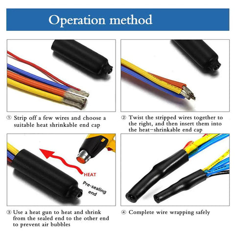 Waterproof Heat Shrink End Caps Kit With 200 Pieces Adhesive Lined Tubing For Electrical Wires Marine Grade Sealing