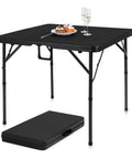 34 Inch Folding Card Table Square with Detachable Legs, Dual Height Adjustable, shown with food and compact folded form