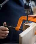 Person using 4-Inch C Clamp With 400 LB Clamping Force For DIY Projects And Light Woodworking, Zinc Plated Acme Screw, 3 Inch Throat