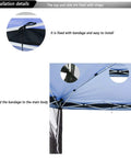 Installation detail of 10x10 Mosquito Netting For Patio Canopy Tent Pop Up Canopy With Double Door Side Screen Easy Install Black Net Only No Frame Keeps Bugs Out While You Chill Outdoors This Summer showing strap fastening method