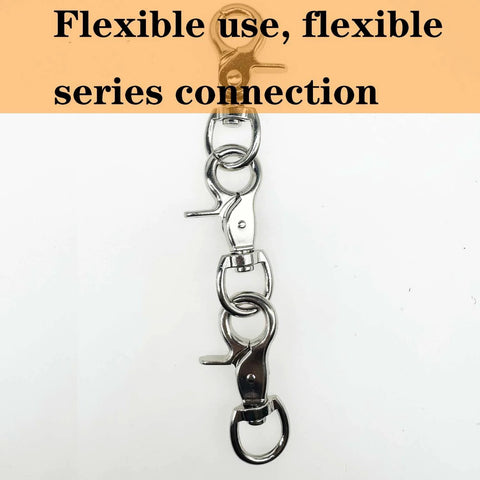 Three silver lobster clasp trigger hooks linked by rings; metal swivel clips for keychains
