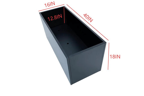 40 Inch Long Metal Rectangular Planter Box For Outdoor Patio Porch Black Modern Design Built To Last, top view with dimensions.