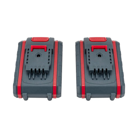 Heavy Duty 21V Brushless Cordless Metal Shear With Swivel Head And Variable Speed battery packs with red accents.