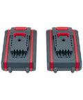 21V Cordless Metal Cutting Shear With 600W Power And 360 Degree Swivel Head batteries in black and red design for electric tin snips.