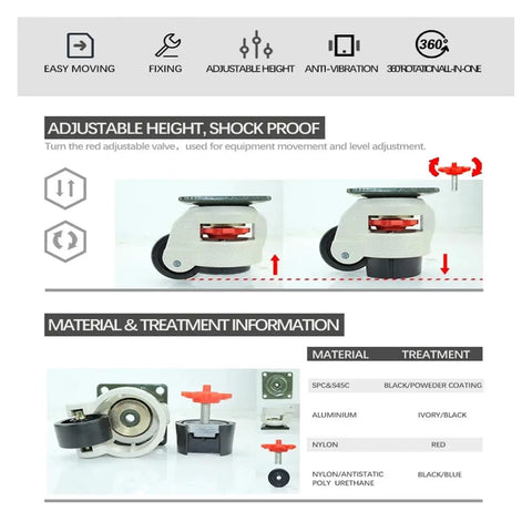 Image of Heavy Duty Retractable Leveling Casters Adjustable Caster Wheels with adjustable height and shockproof features.