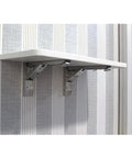 Stainless Steel Foldable Shelf Brackets Wall Mounted 2 Pack Triangle Corner Supports holding a shelf on wall