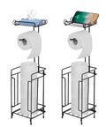 Two Pack Free Standing Toilet Paper Holder Rack With Black Metal Dispenser Shelf Holds Four Rolls Bathroom Organizer Stand