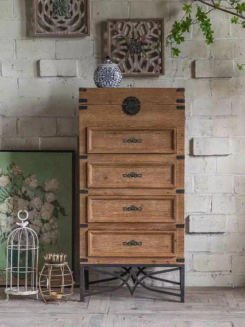 Wooden dresser with 4 Pack Black Cast Iron Drawer Pulls Beefy Heavy Duty Five Point Three Inch Long Rustic Vintage Cabinet Knobs
