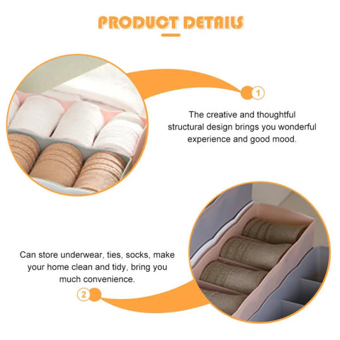 Top view of Six Piece Plastic Underwear Organizer Box For Drawer Dividers And Sock Keeper Keeps Your Lingerie Tight And Squared Away For A Really Slick Closet Setup with compartments holding socks.