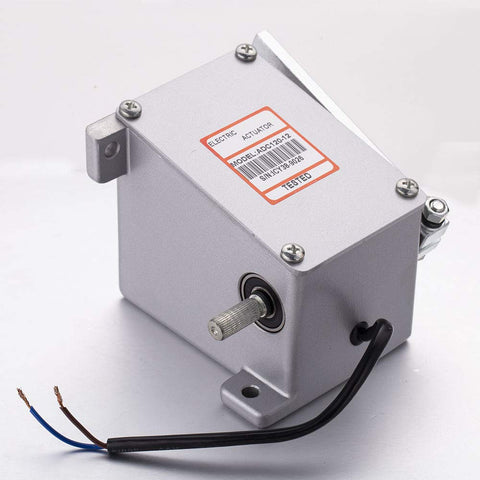 12V/24V ADC120 Electronic Actuator Rotary Servo with Proportional Torque, ultra-compact, side angle, wiring, and label visible