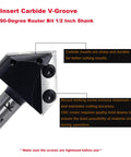 Heavy Duty Pro Grade Carbide V Groove 90 Degree Router Bit Half Inch Shank For Woodworking with visible carbide inserts