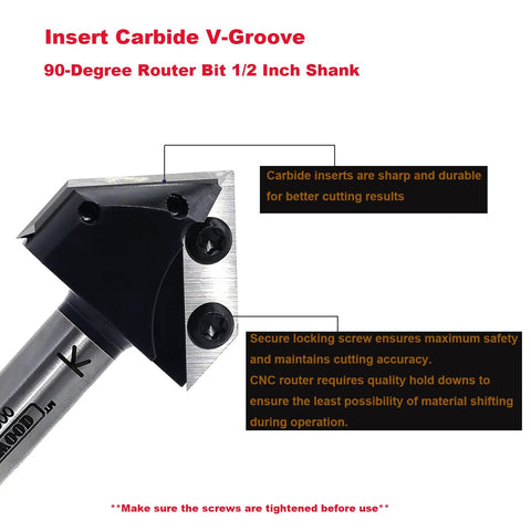 Heavy Duty Pro Grade Carbide V Groove 90 Degree Router Bit Half Inch Shank For Woodworking with visible carbide inserts