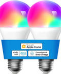 Smart Light Bulb 2 Pack With WiFi LED Bulbs Compatible With Apple HomeKit, Siri, Alexa, SmartThings, Dimmable E26 RGBWW