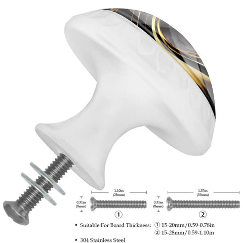 Slick Abstract Marble Fluid Art White Glass Drawer Knob Set In Black Gold Finish, Modern Kitchen Cupboard Handle
