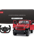 Off Road RC Jeep Wrangler JL 1 To 14 Scale Toy Car With Realistic Doors, Spring Suspension, LED Lights, And Remote Control