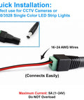 Rock Solid 12V DC Power Splitter With Two Male And Two Female Barrel Connectors For LED Strip Lights And CCTV Cameras, showing connectors and wiring.