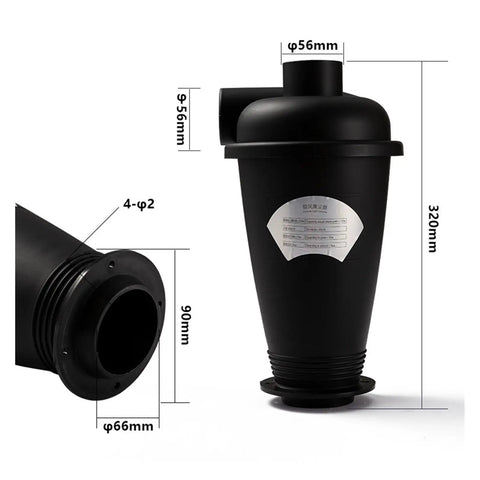 Power Up Your Vacuum With This Cyclone Filter For Industrial And Home Use, Dust Separator With Black B Adapters dimensions shown