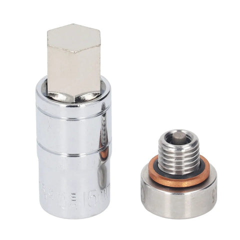 Stainless Steel Piggyback Oil Drain Plug M12x1.5 Self Tapping Repair Kit For Auto Pan Fix, chrome drain plug and threaded insert